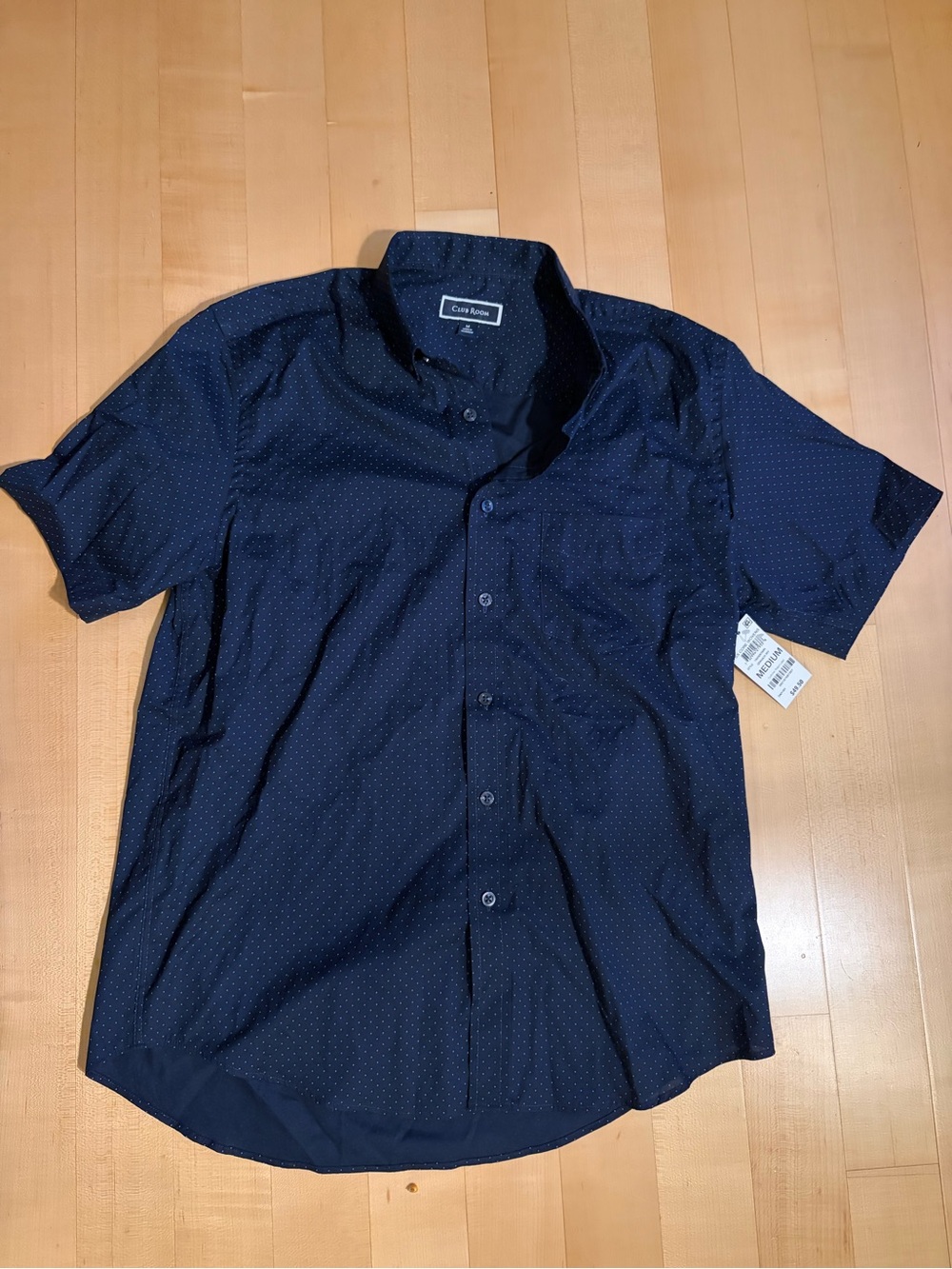 Club Room Navy Short-Sleeve Dot-Print Button-Down Shirt
